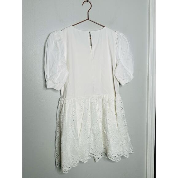 PETER SOM x RTR White 100% Cotton Puff Sleeves Eyelet Embroidered Dress Size 6 - Picture 5 of 9